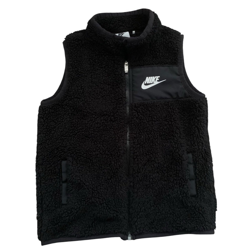 Nike Boys Black Sherpa Fleece Vest Size 7 Full Zip Teddy Gilet Jacket 6-7 Yrs